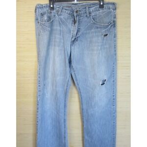 Men's URBAN UP PIPELINE Jeans 34x32 Distressed Relaxed Straight Light Blue Low